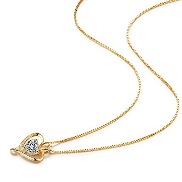 Gorgeous New 18k Gold Over Sterling Silver Diamond Heart Necklace - Picture 2 of 3